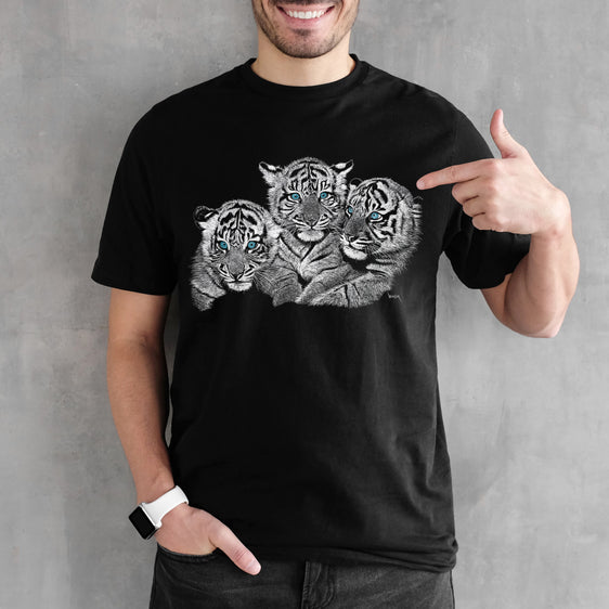 Three Tiger Kittens Unisex Short-Sleeve Black T-shirt